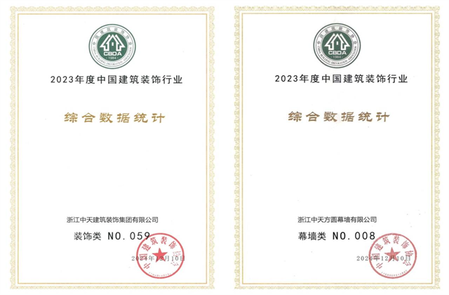 w66旗舰厅装饰集团位列2023年度中国建筑装饰企业百强59位、幕墙百强第8位